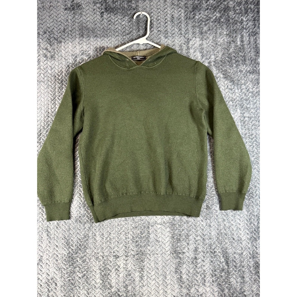 Saks Fifth Avenue Hooded Sweater Mens Medium Olive Green Wool Modern Fit Winter